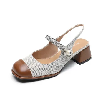 QITUMAUL Chunky Heel High Heels Women's Brown
