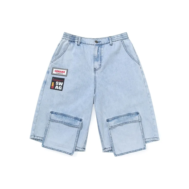 GENANX Denim Shorts Unisex Denim Blue-0