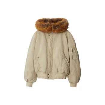 Burberry Faux fur hood Cotton Bomber Jacket