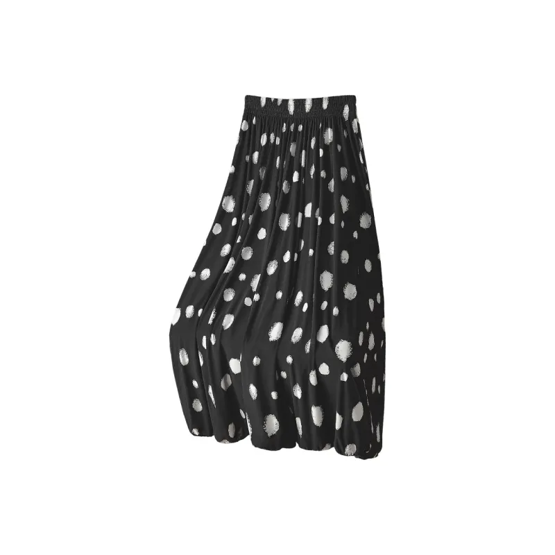 Cypress House Casual Long Skirt Women's Black With White Polka Dot-1