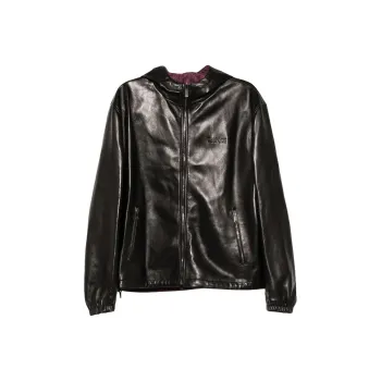 VERSACE Leather Hooded Jacket