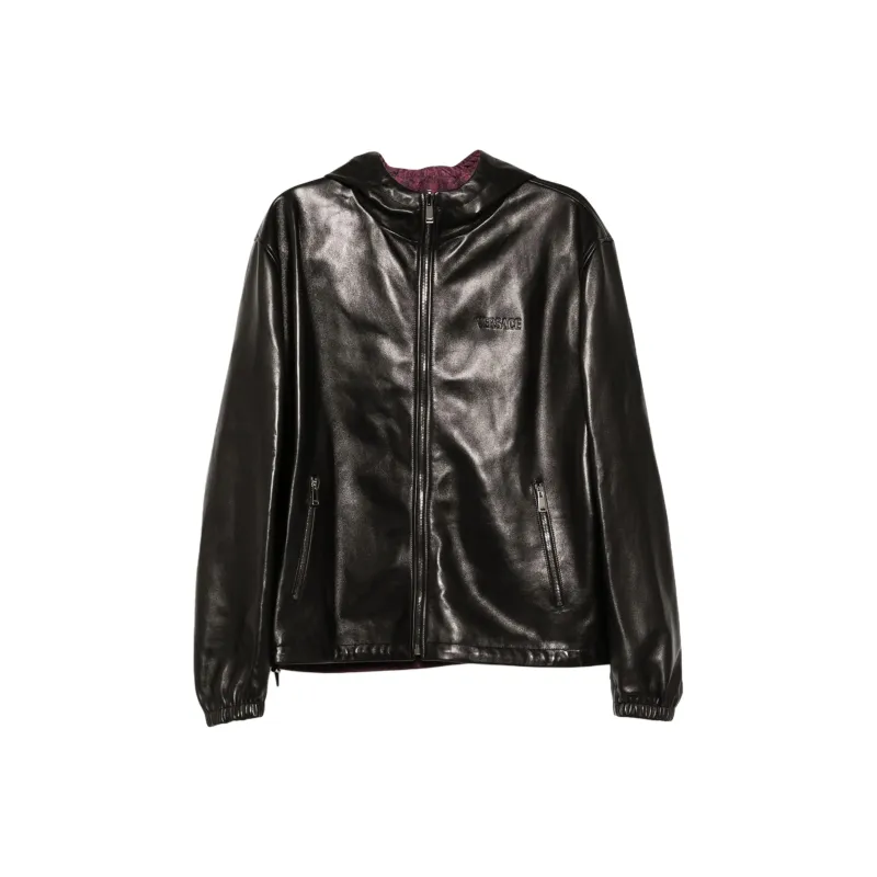VERSACE Leather Hooded Jacket-0