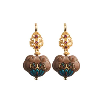 Guo Lu Sandalwood Wooden Earrings Women's