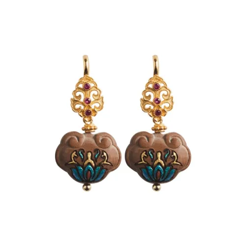Guo Lu Sandalwood Wooden Earrings Women's