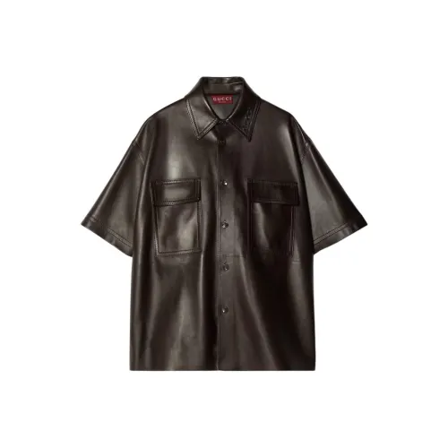GUCCI SS25 Leather Jacket Men's Dark Brown