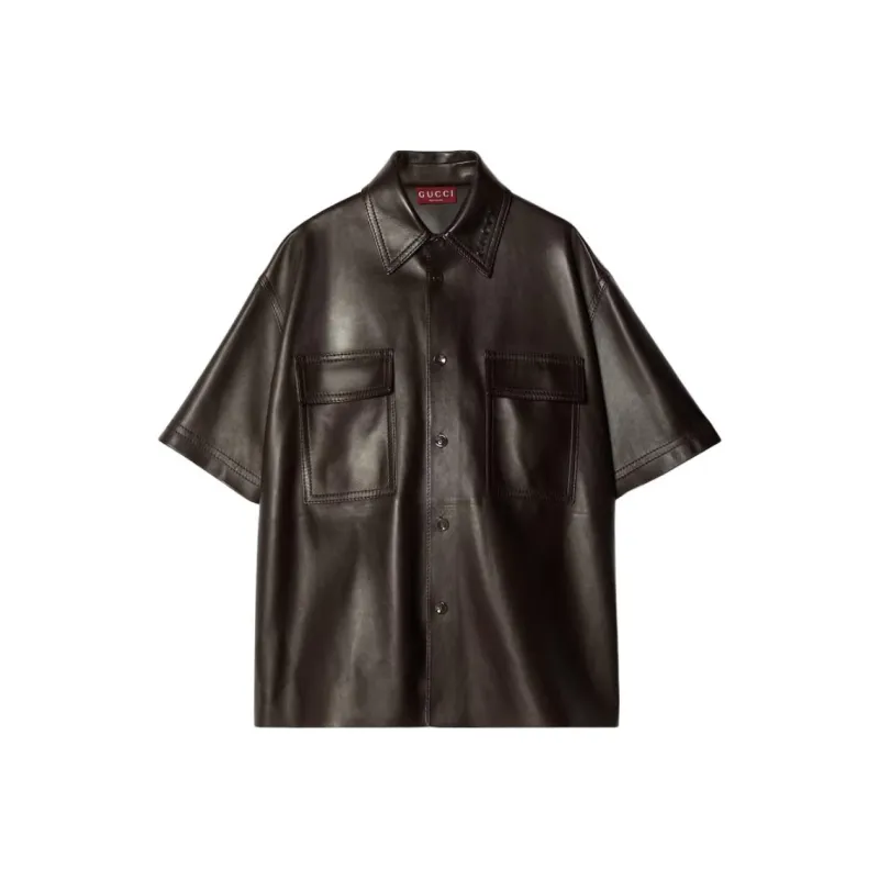 GUCCI SS25 Leather Jacket Men's Dark Brown-0