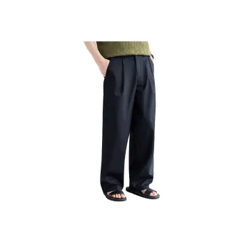 A.B.X Semi Elastic Waistband Single Pleat Slant Slip Pocket Invisible Zipper Pocket Straight Fit Casual Pants Men's