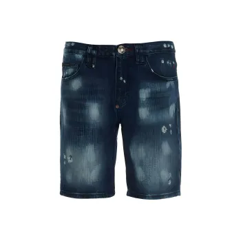 PHILIPP PLEIN Distressed Above Knee Length Denim Shorts