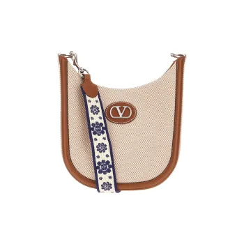 Valentino GARAVANI Fabric With Leather Shoulder Bag Men's Natural