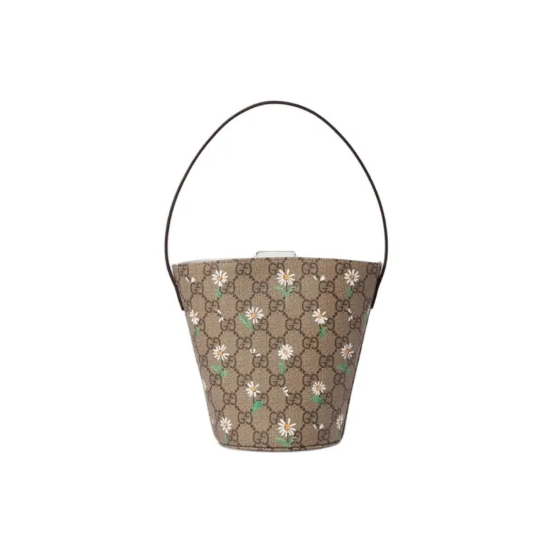 GUCCI Canvas Bucket Bag Handbag Kids' Beige & Dark Brown-3