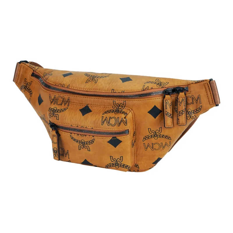 MCM Fursten Visetos Leather Crossbody Fanny Pack Medium Size Unisex Brown Cognac-1