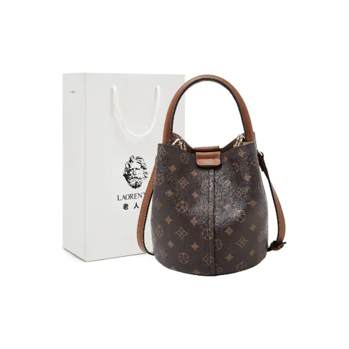 Old Man's Head Synthetic Leather Handbag Women's Coffee