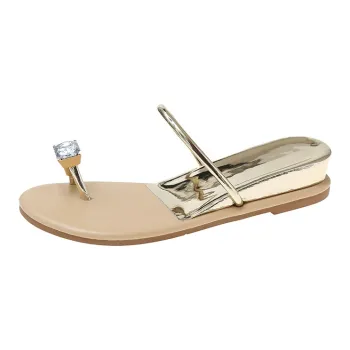 Meter Same Style Crystal Indoor/Outdoor Thong Slippers Flat Hidden Wedge Heel Sandal For Women's