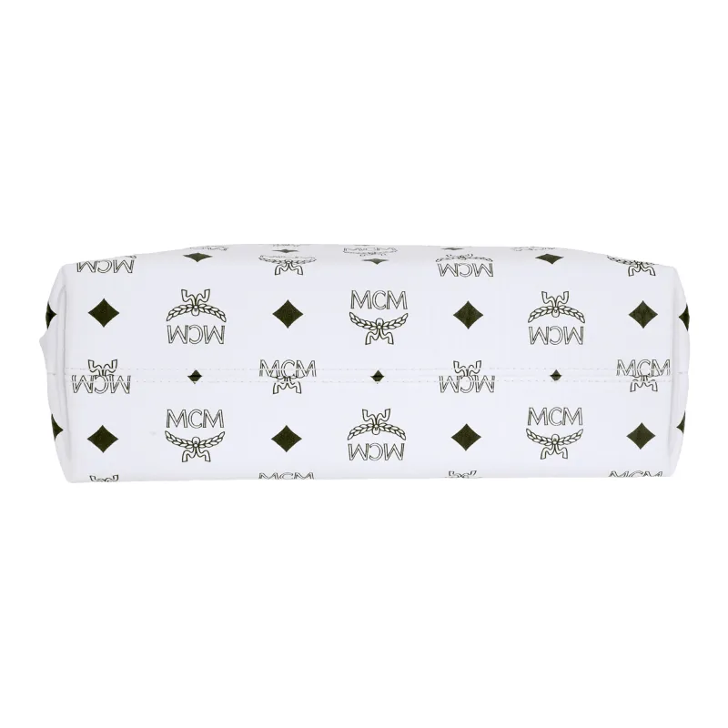 MCM Aren Canvas With Leather Handbag Trumpets Women's White-3