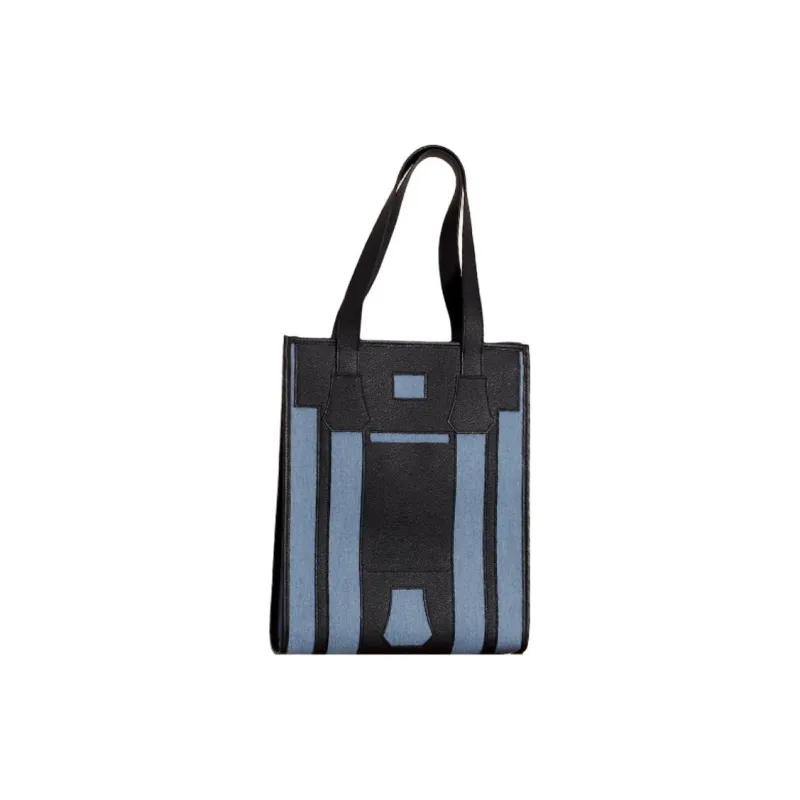 HERMES Calfskin With Canvas Tote Bag, Shopping Bag, Handbag, Shoulder Bag Women's Black & Blue-0