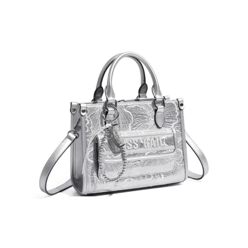 MISS GAIL Synthetic Leather Shoulder Bag, Crossbody Bag, Handbag Regular Women's Floral Silver-5