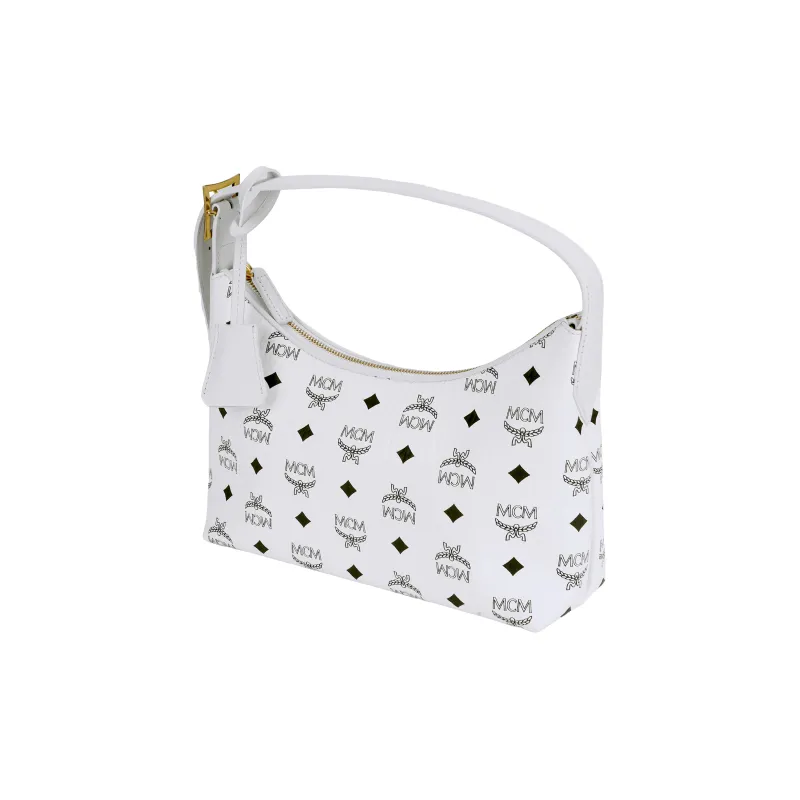 MCM Aren Canvas With Leather Handbag Trumpets Women's White-1