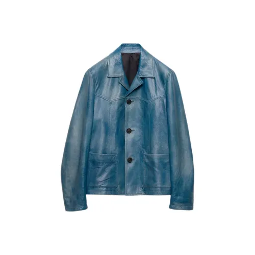 PRADA Leather Jacket Men's Blue