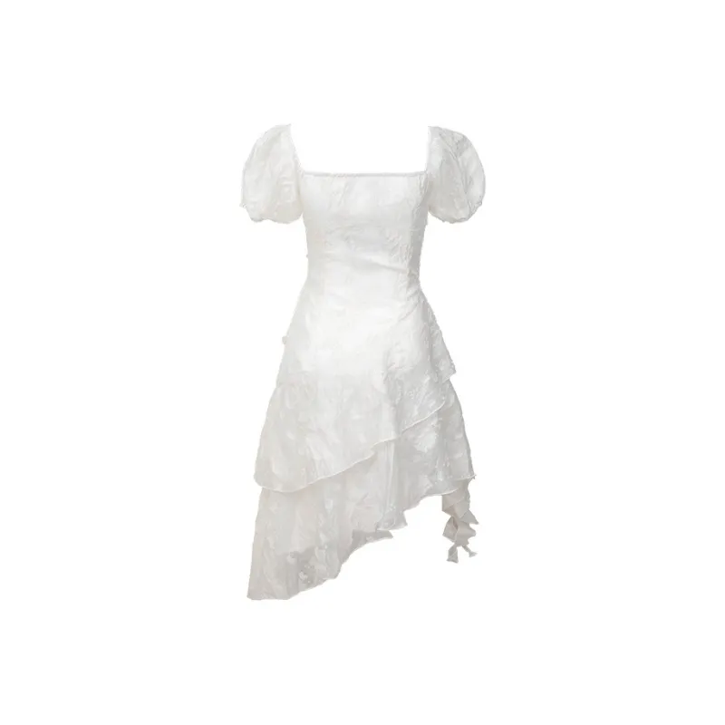 Qiuerle Short Sleeved Dress Women's White-1