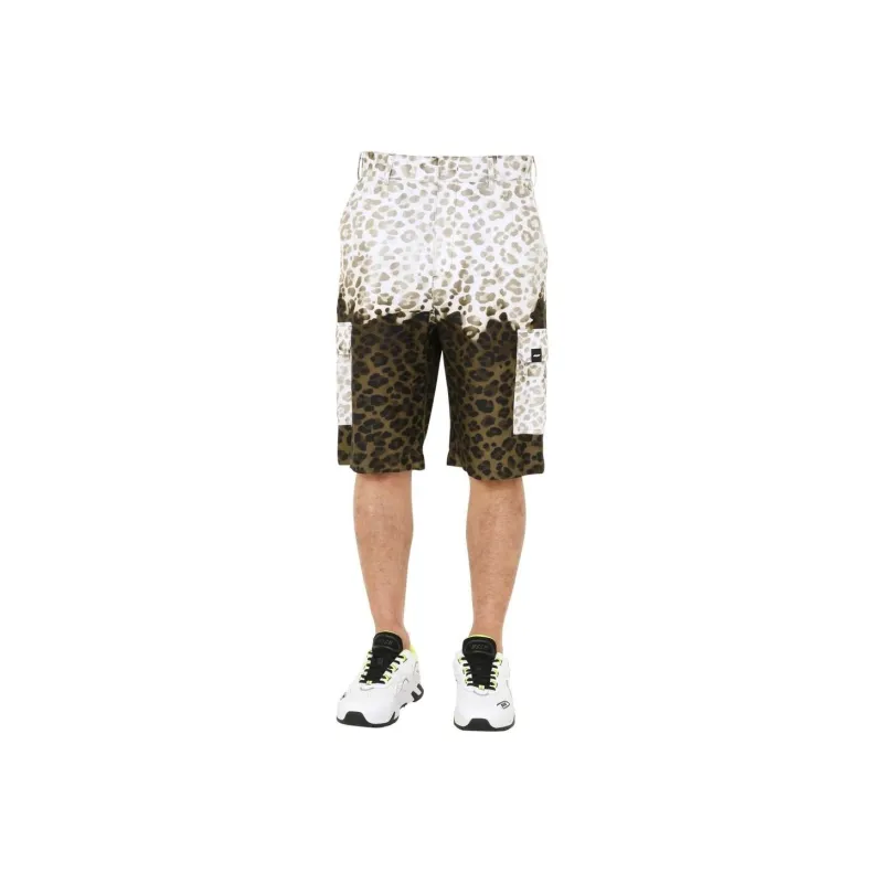 MSGM Two-Tone Leopard Print Cargo Shorts-0