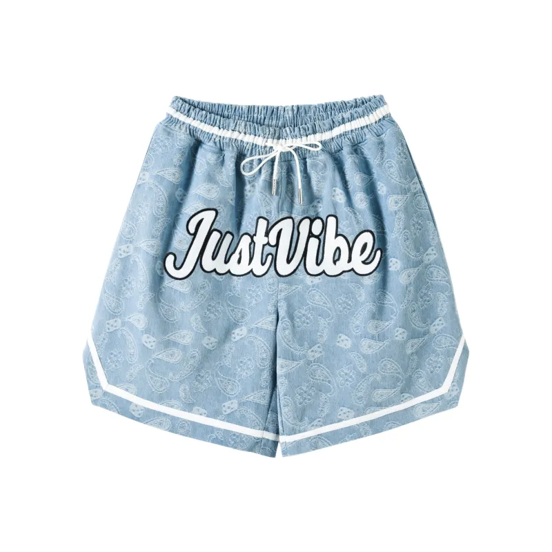 JUST VIBE Loose Fit Shorts Unisex Washed Blue-0