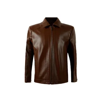 PIERRE CARDIN Leather Jacket Men's Brown