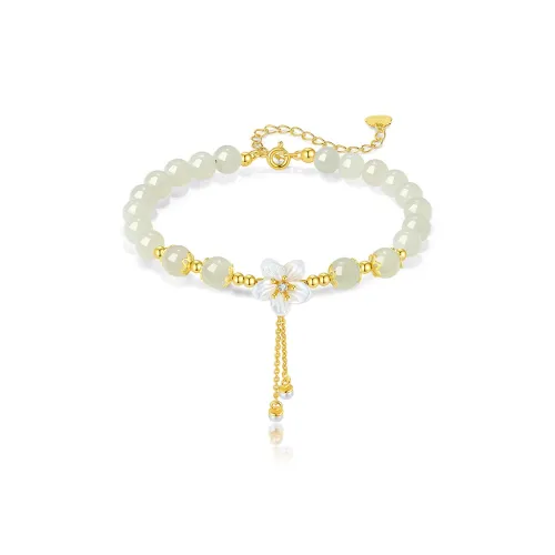 YINCHIE Sterling Silver Hetian Jade Bracelet White Jade/Pale Greenish White Jade Women's