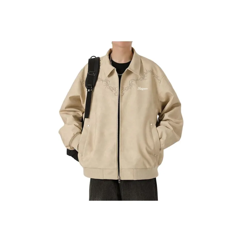 BaiYuan Trousers Leather Jacket Unisex Khaki-0