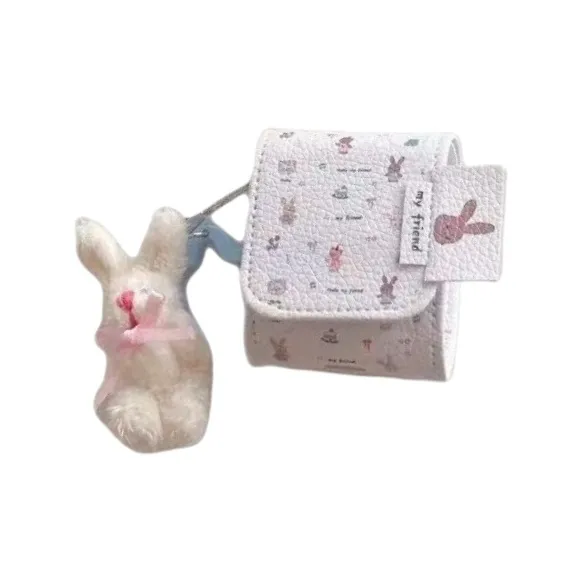 Beams Compatibility Airpods4/3/Pro/Pro2 Leather Ins Cute Cartoon Leather Plaid Rabbit Bear Headphone Cases-9
