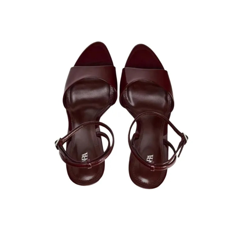ZARA One Strap Sandals 10cm Women's Red-3