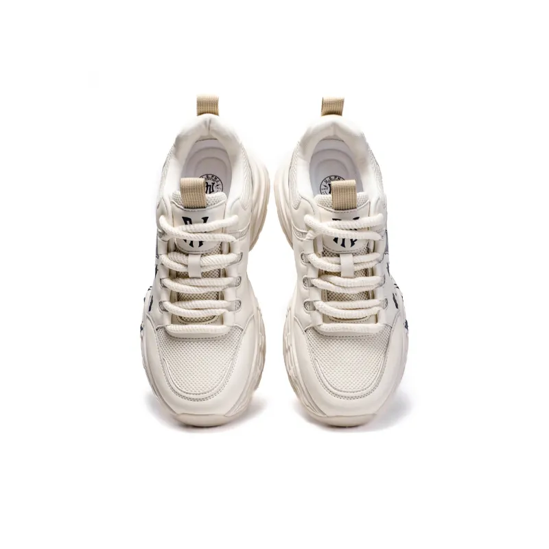 Pnj Slip Resistant, Abrasion Resistant, Breathable, Height Increasing Low Top Chunky Sneakers Unisex Beige Dark Blue-2