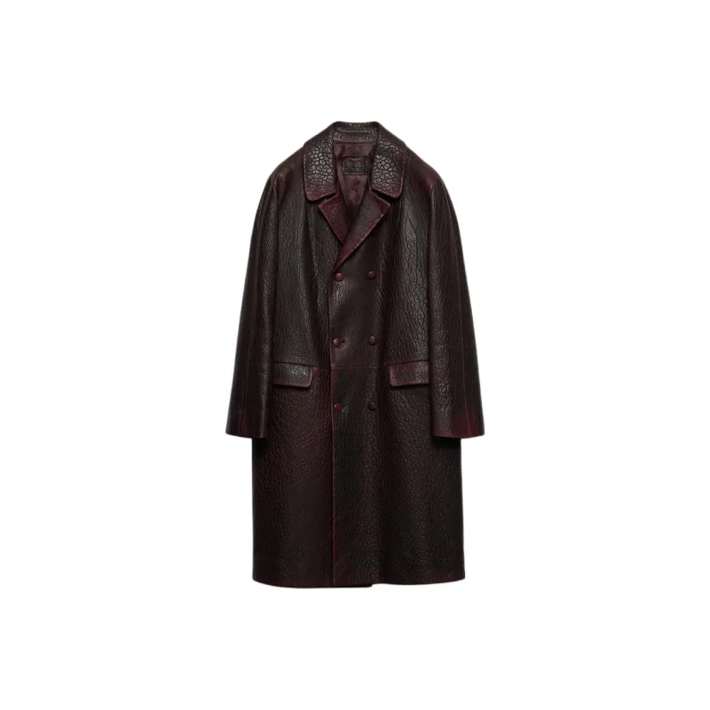 PRADA SS25 Leather Jacket Men's Red Brown-0
