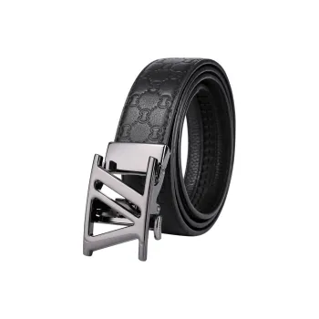 PISHUSHU Top Grain Cow Leather Belts Unisex Gunmetal 3.5cm
