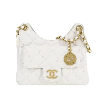 CHANEL Cow Leather Shoulder Bag, Hippie Hobo Bag, Hobo Bag, Crossbody Bag, Shoulder Bag Small Size Women's White