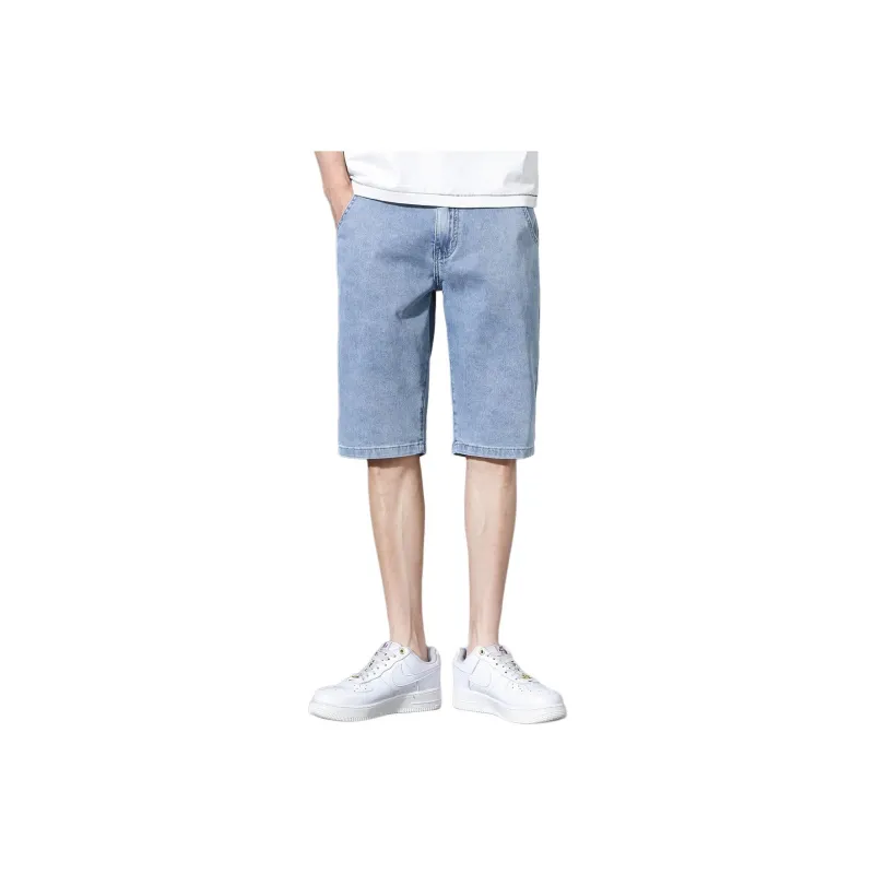 Jean West American Vintage Classic And Versatile Washable Thin Comfortable 5/4 Zip Closure Summer Men's Light Blue-0