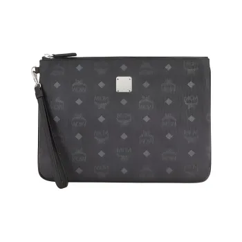 MCM Essential Visetos Origina PVC Wrist Bag Clutch Medium Size Unisex Black