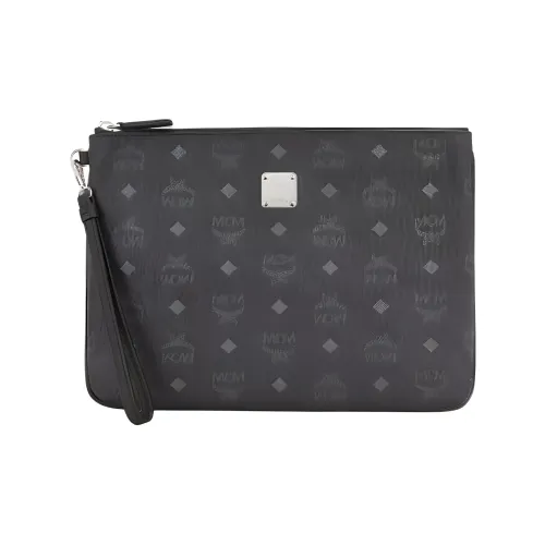 MCM Essential Visetos Origina PVC Wrist Bag Clutch Medium Size Unisex Black