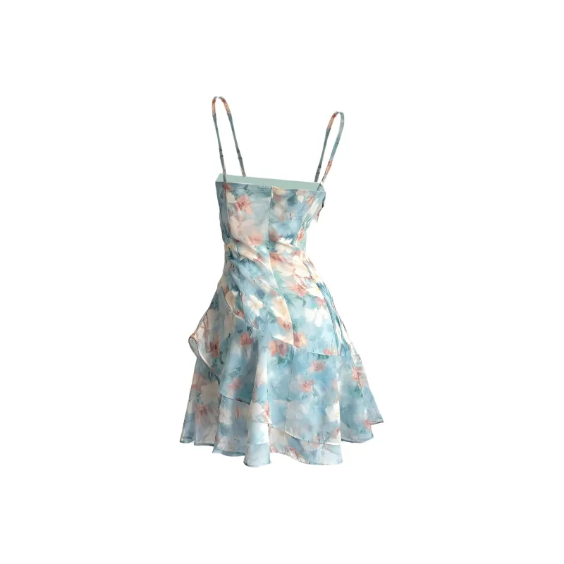 KKX Slip Dress Women's Oil Paintings Green-1