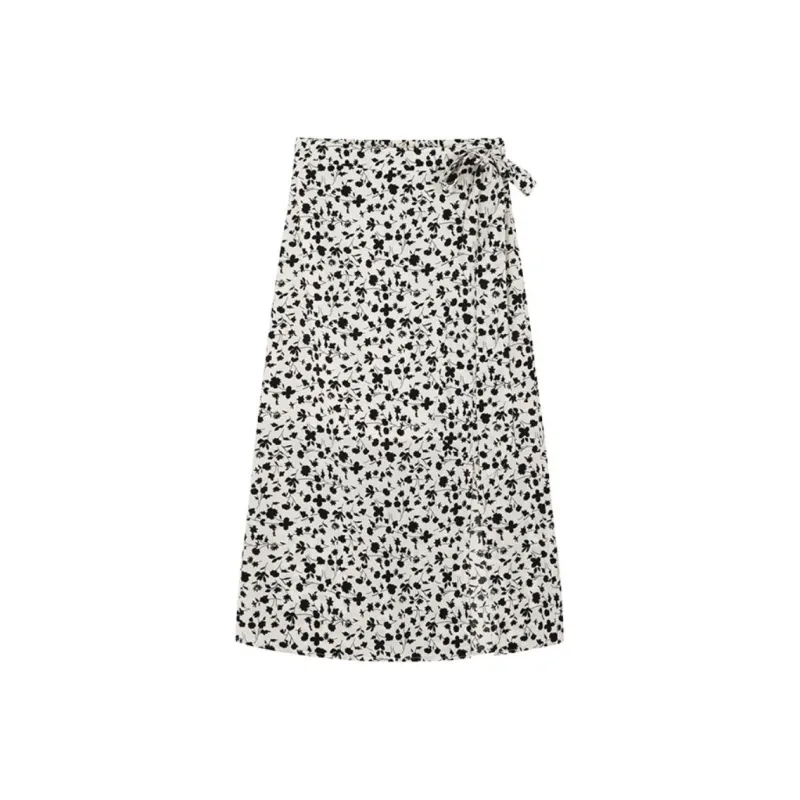 Mo Han Yi Mei SS24 Casual Long Skirt Women's White Floral-4