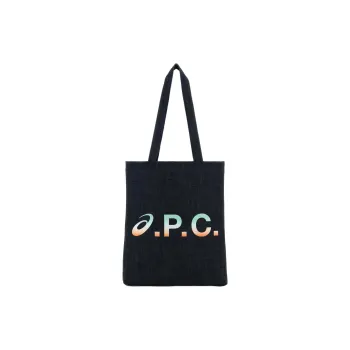 A.P.C ASICS Collaboration Cotton Tote Bag, Shopping Bag, Shoulder Bag Men's Blue