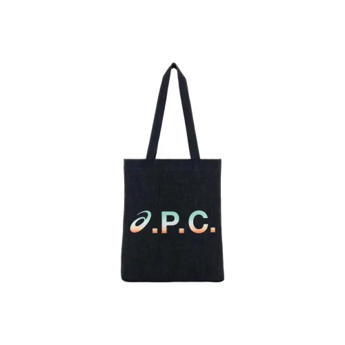 A.P.C ASICS Collaboration Cotton Tote Bag, Shopping Bag, Shoulder Bag Men's Blue