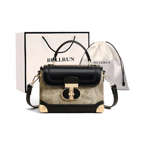 Bullrun Synthetic Leather Crossbody One Shoulder Handbag Women's Khaki & Black