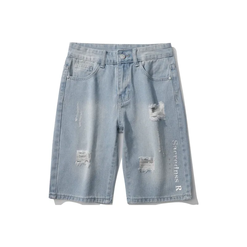 Sacrednss R Denim Shorts Unisex Light Blue-0
