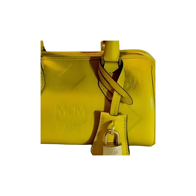 MCM Cow Leather Boston Bag, Shoulder Bag, Crossbody Bag, Handbag Small Size Women's Yellow-3