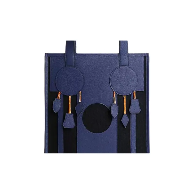 HERMES Dream Catcher Leather Paneled Canvas Tote Bag, Shopping Bag, Handbag, Shoulder Bag Men's Purple Blue-1