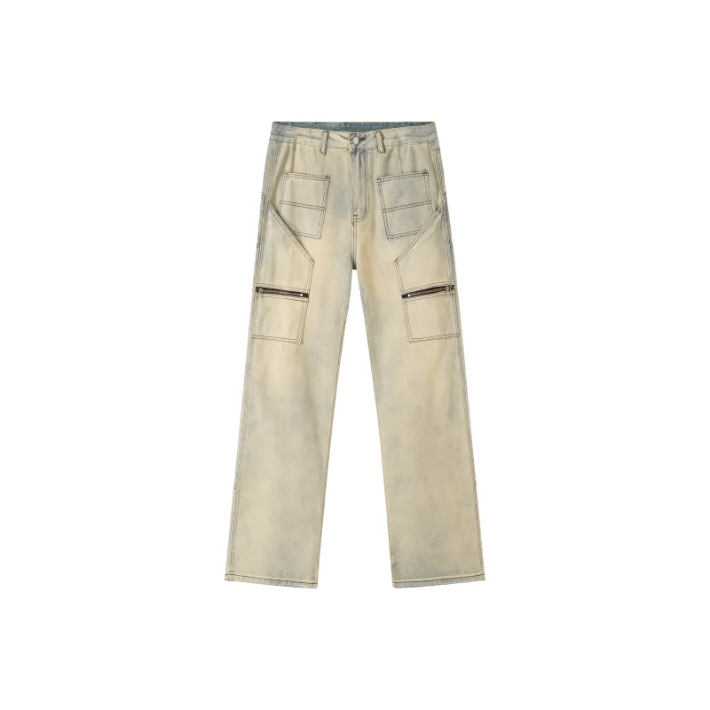 XINYINSU 24FW Jeans Unisex Yellow Mud-0