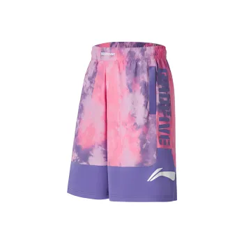LiNing Casual Shorts Men's Pink Purple Full Print Fluorescent Blue Purple