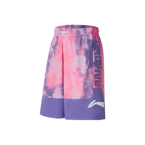 LiNing Casual Shorts Men's Pink Purple Full Print Fluorescent Blue Purple