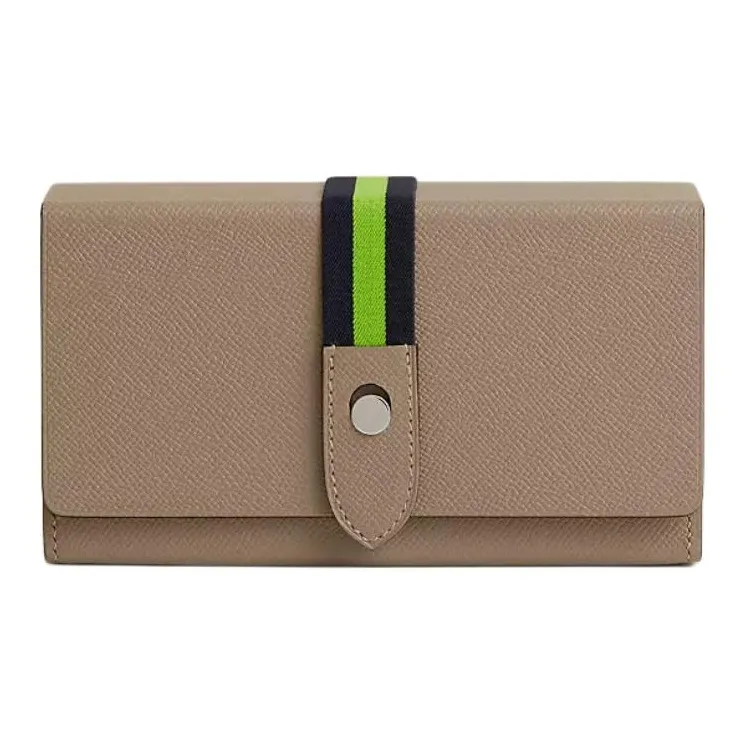 HERMES Calfskin With Crocodile Leather Clutch Women's Light Brown-0