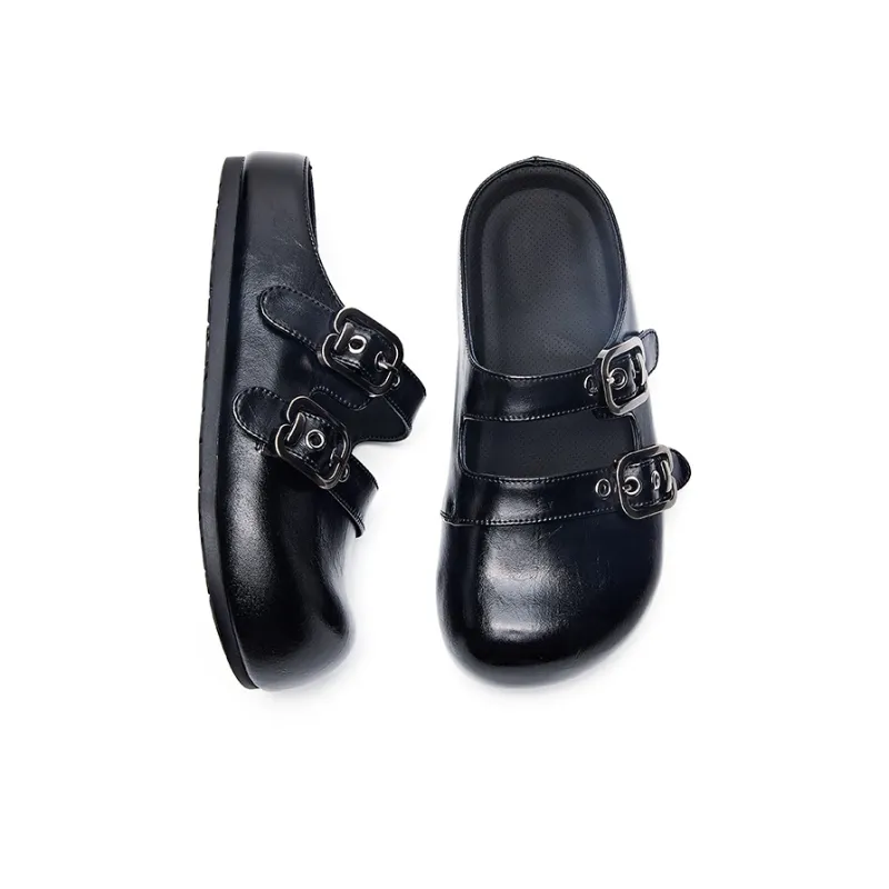 BURGELY Rubber Sole Leather Patchwork Quiet Closed Toe Slippers Women's-4